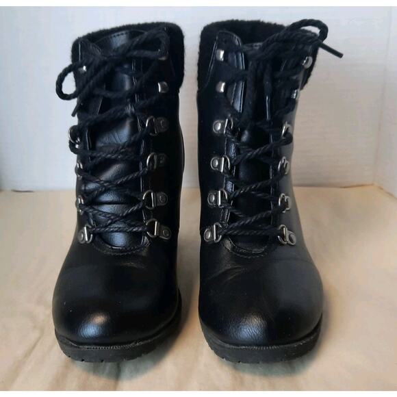 Bamboo Rattle Womens Faux Leather Lace Up Heels Ankle‎ Boots Size 9 Black - Picture 2 of 9